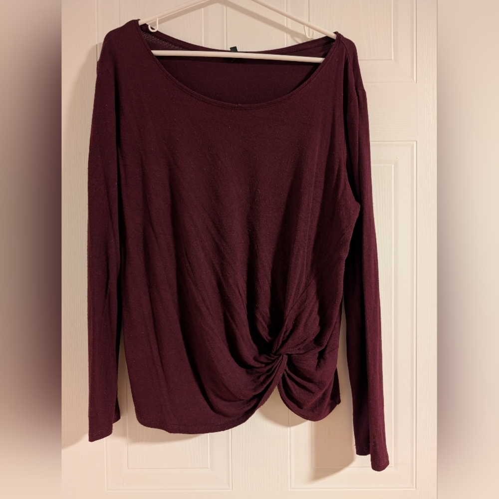 Front tie long sleeves burgundy shirt